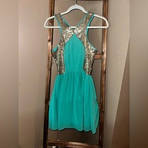 green sequined dress